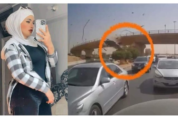 صورة مصرع إسراء روكا بعد انقلاب سيارتها من كوبري الحرفيين بالقاهرة